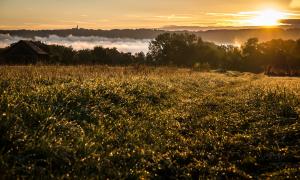 Beim Sonnenaufgang in der Nähe des Kloster Andechs bleibt die Zeit für den Moment stehen.