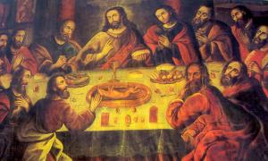 Abendmahl mit Meerschweinchen von dem peruanischen Maler Marcos Zapata (um 1710-1773)