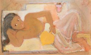 Robert Genin, Liegende Frau mit Fächer, 1926, Pastell, Ralph Jentsch, Berlin/Rom