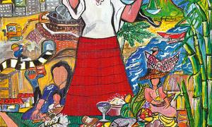 Weltgebetstag der Frauen Titelbild mit Frau und Stadt in Ölfarben gemalt, leicht verschwommen