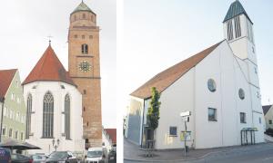 Liebfrauendom (links) und Christuskirche in Donauwörth
