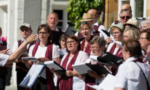Chor singt anlässlich der Kleinen Gartenschau in Wassertrüdingen