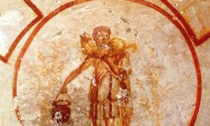 Der gute Hirte; Christus Schaf; Fresko; Katakombe
