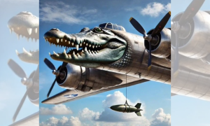 Bombardiro Crocodilo:  Körper eines B-17-Bombers und dem Kopf eines Krokodils